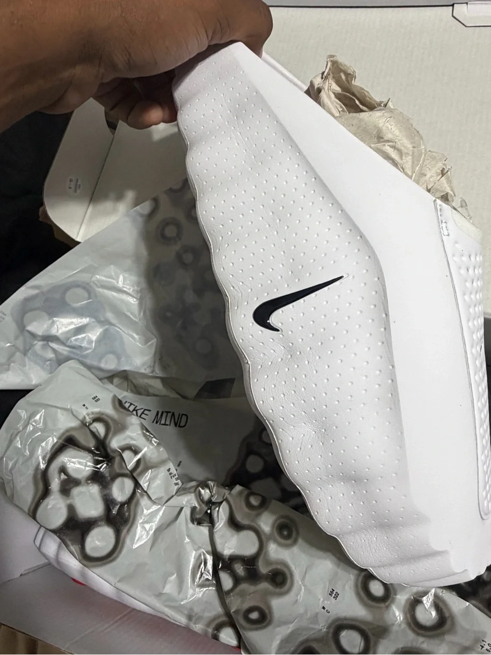 Nike White Slide Sandals with Black Swoosh Mind slides 100 authentic never worn